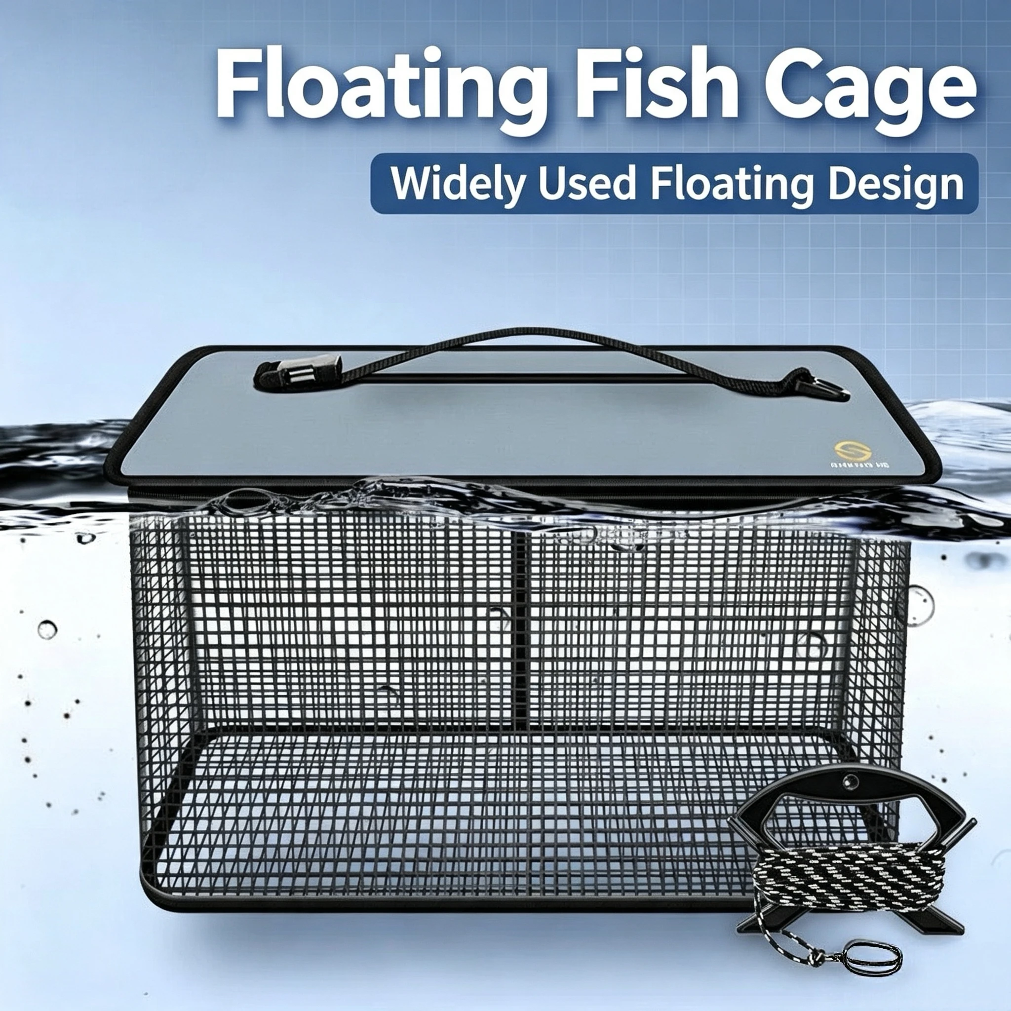 MARINE ACCESSORIES, FLOATING LURE FISHING KEEPNET, FOLDABLE SQUARE LIVE FISH BUCKET, QUICK DRY PORTABLE HAND CATCH NET FOR FISHI