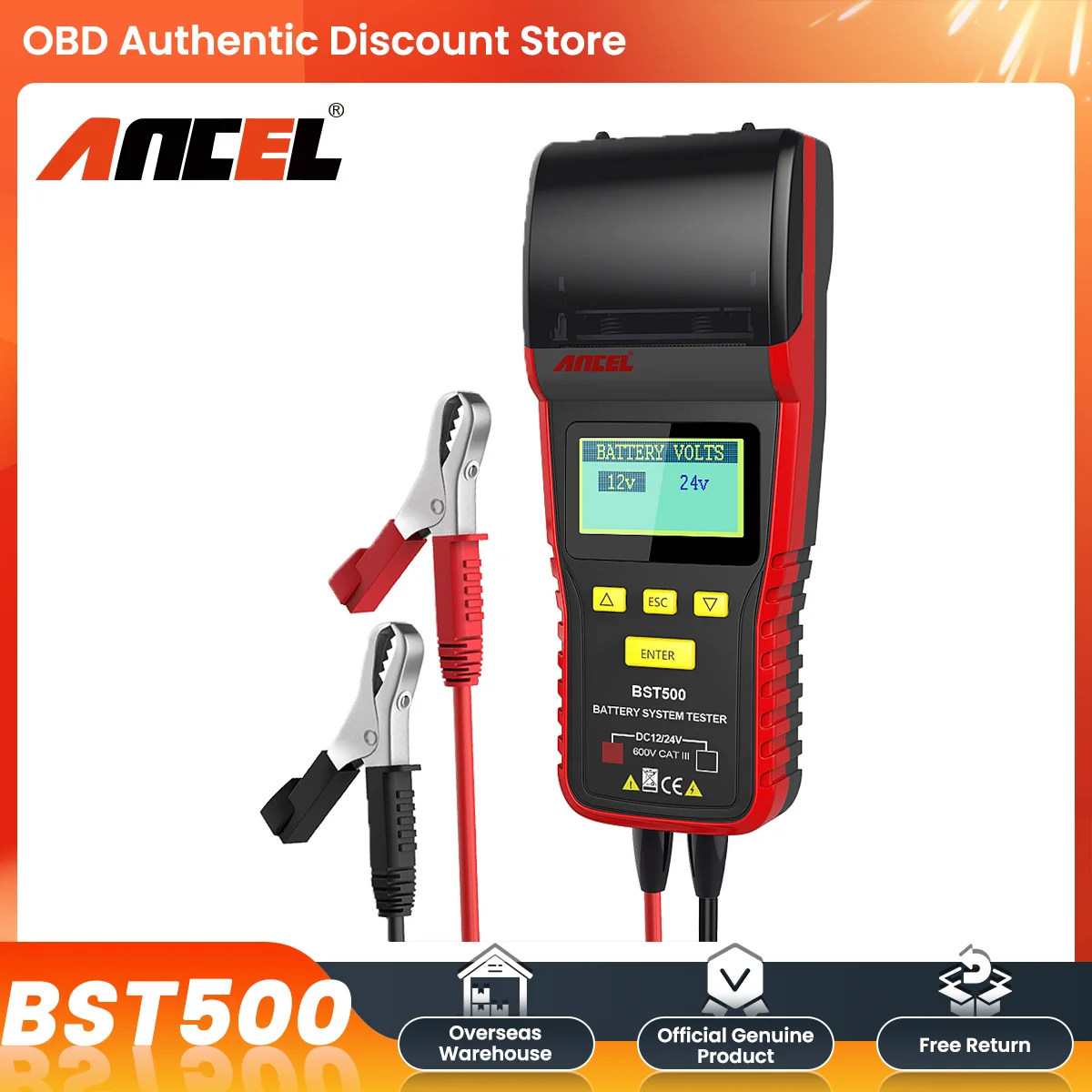 ANCEL BST500 12V 24V Automotive Battery Load Tester& Printer 100-2000 CCA Car Battery Analyzer Auto Cranking Charging System