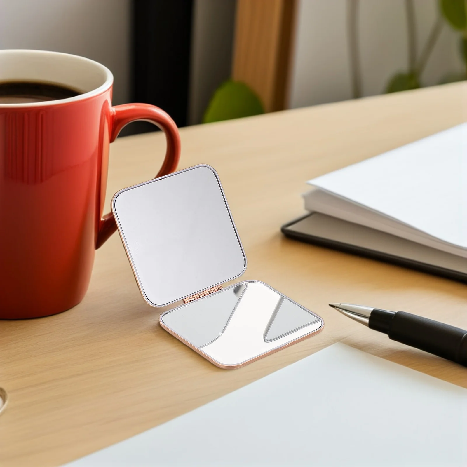 

2Pcs Portable Folding Metal Makeup Mirror Small Compact Chrome Rose Gold Travel Pocket Mini Mirror for Purse Handheld