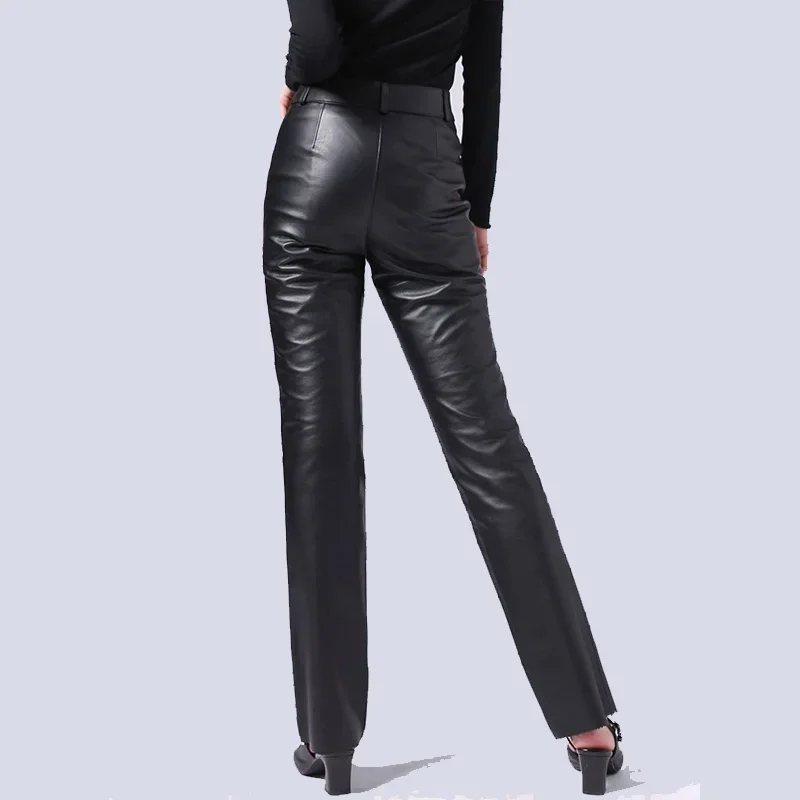 Women\'s Mid Waist Faux Leather Trousers Matte PU Casual Office  Soft Straight Leg Pants Slim Sexy Winter New 2024 custom