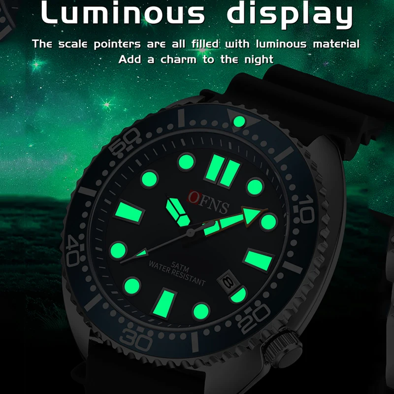 OFNS 8033 New Simple Quartz Watch Men's Waterproof Night Light Calendar Watches Silicone Strap Fashion Casual Men's Wristwatch