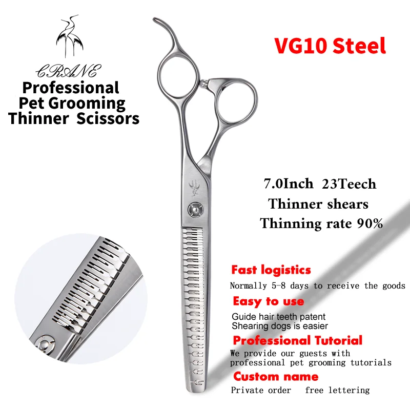 

Crane 7 Inch 23 Teeth Professional Thinner Shears Pet Dog Grooming Scissors High-end Chunker Tijeras Tesoura Thinning Rate 90%