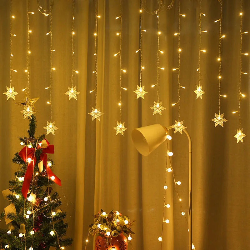 

Snowflakes LED Curtain String Lights, Christmas Window Curtain Light US/EU Plug for Bedroom Patio Xmas Wedding Birthday Party