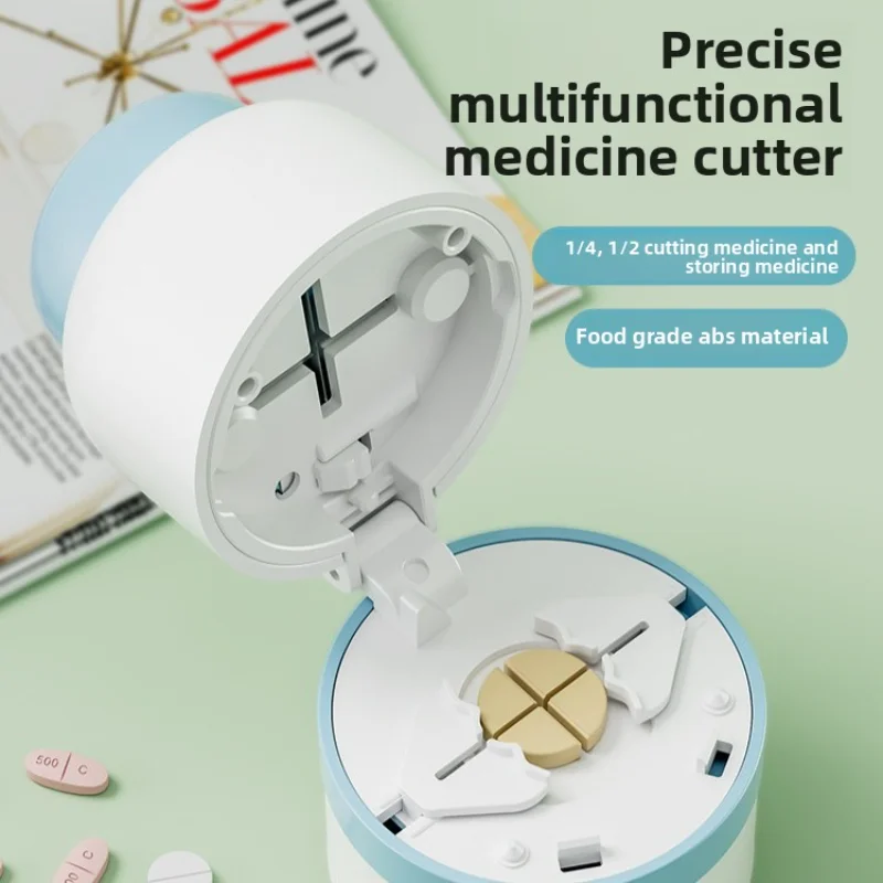 Portable 2-in-1 Pill Box with Pill Cutter for Cutting Small Pills or Large Pills in Half & Quarter Travel Pill Organizer Case