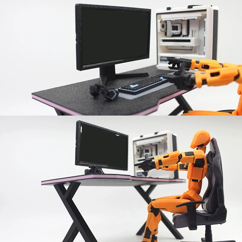 1/12 Dollhouse Computer Desk Set: Chair, Keyboard, Esports Game Decor