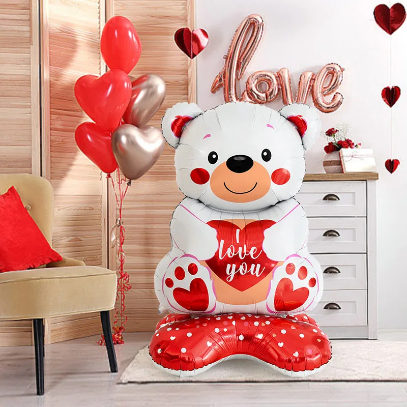 I Love You Heart Little Bear Foil Ballon Valentine's Day Wedding Anniversary Decor Inflatable Balloon Proposal Confession Props