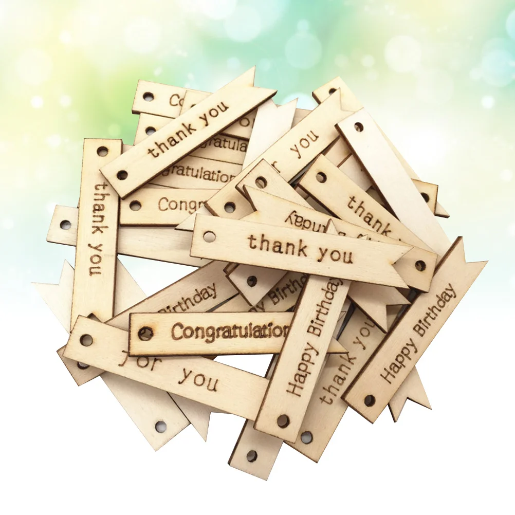 

60Pcs Letter Printed Wooden Hanging Tag Cutouts Craft DIY Accessories Ornament Decoration Pendant Props Wooden Cutouts