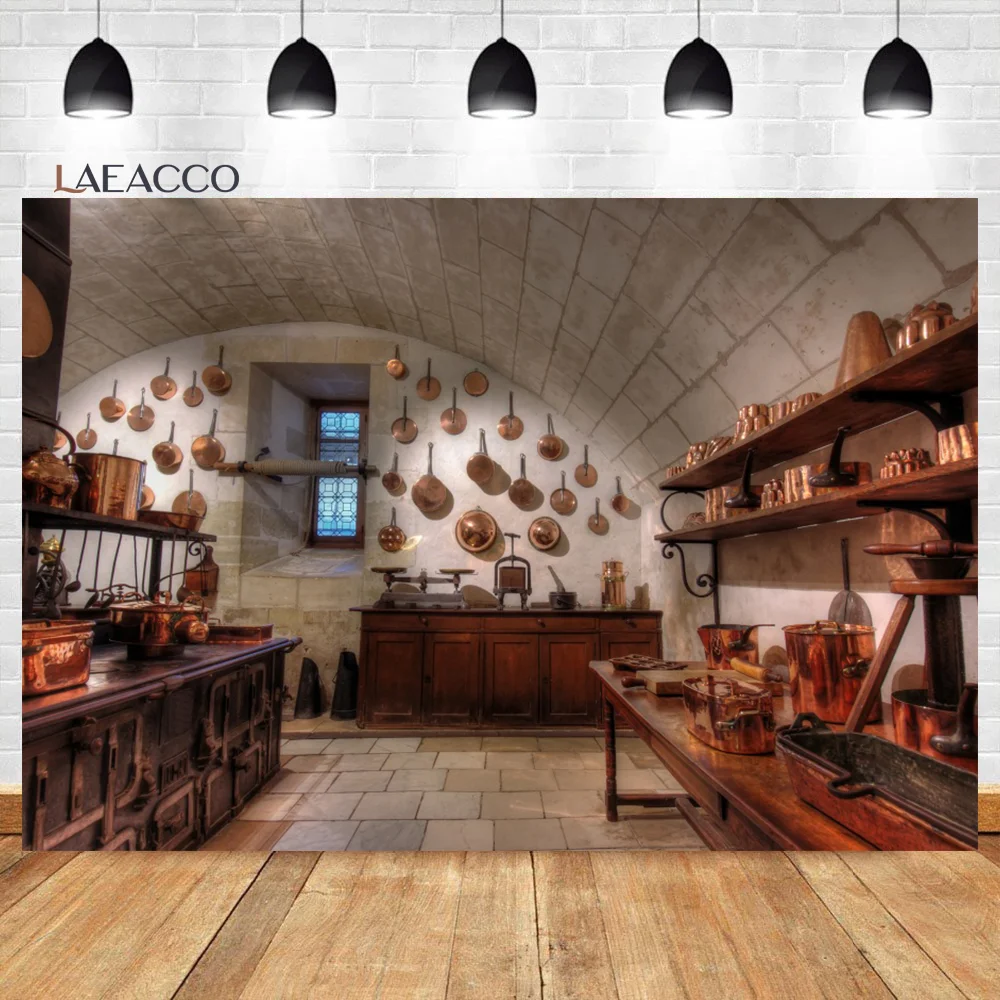 

Laeacco Kitchen Decor Photophone Old Cabinet Pots Pans Photography Backdrops Retro Style Classic Photo Backgrounds Photozone