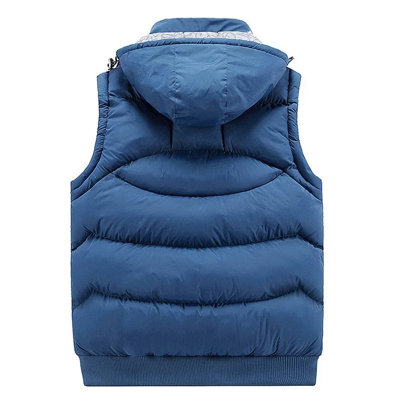 Fashion Sleeveless Jacket  Men Thickening 100% Cotton Vest Hat Hooded Warm Vest Winter Waistcoat Men Casual Windbreaker