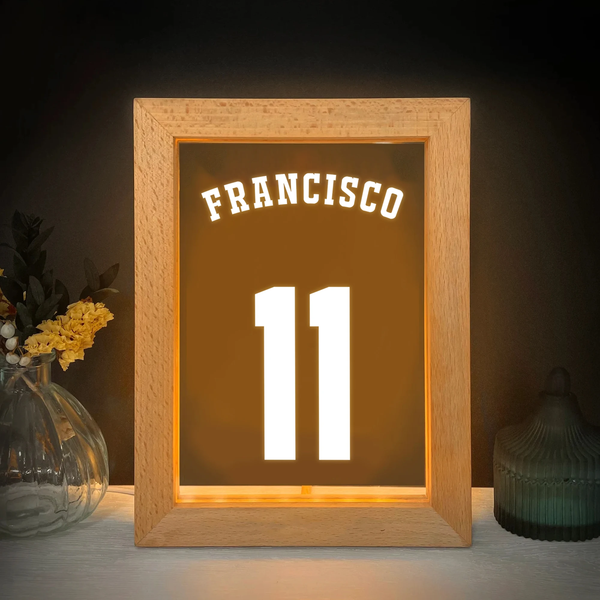 パーソナライズされたスポーツ名番号 LED ナイトビューフォトフレームカスタムギフト家族リビングルームベッドルームダイニングルーム家の装飾