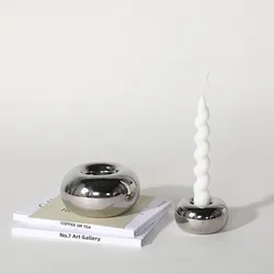 Silver Ceramic Candle Holder Round Doughnut Candlestick Scented Candle Stand Candle Stick Holder Home Decoration Accessories