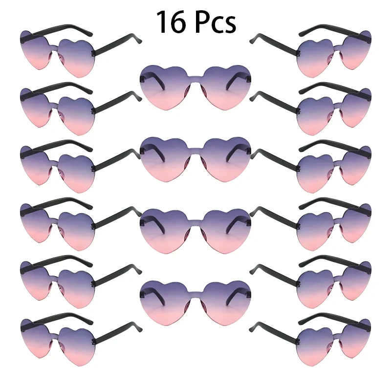 

16 Pcs Cute Rimless Heart Shape Sunglasses Women New Fashion Gradient Multi-color Decor Shades Trendy Beach Vacation Sun Glasses