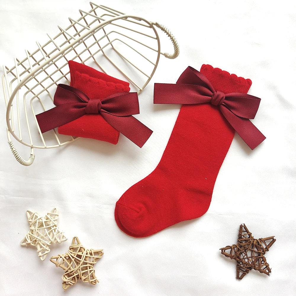 Neue Baby-Baumwollsocken mit Großer Schleife für Mädchen, Prinzessinnen-Socken, Kinder- und Kleinkinder-Strümpfe, Säuglings-Accessoires, Kinder-Langsocken – Detail 4