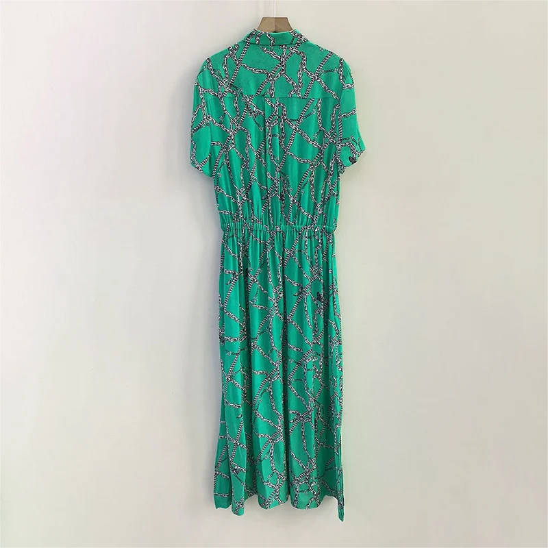 Zadig Green Robes Women Summer Fashion Elasticized Waist Long Dress Female Chic Pocket Short Sleeve Long Robe Lady Clothing