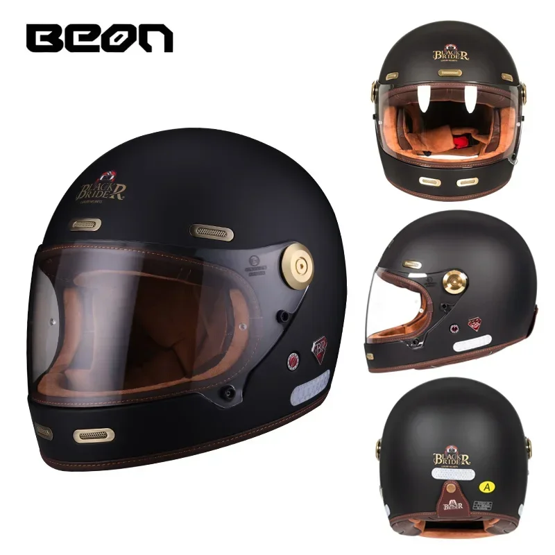 BEON B512 BR512 Volledige Gezicht Koolstofvezel Helm Motocross Vintage Motorfiets Scooter Autocycle Retro Helmen ECE Cascos De Moto