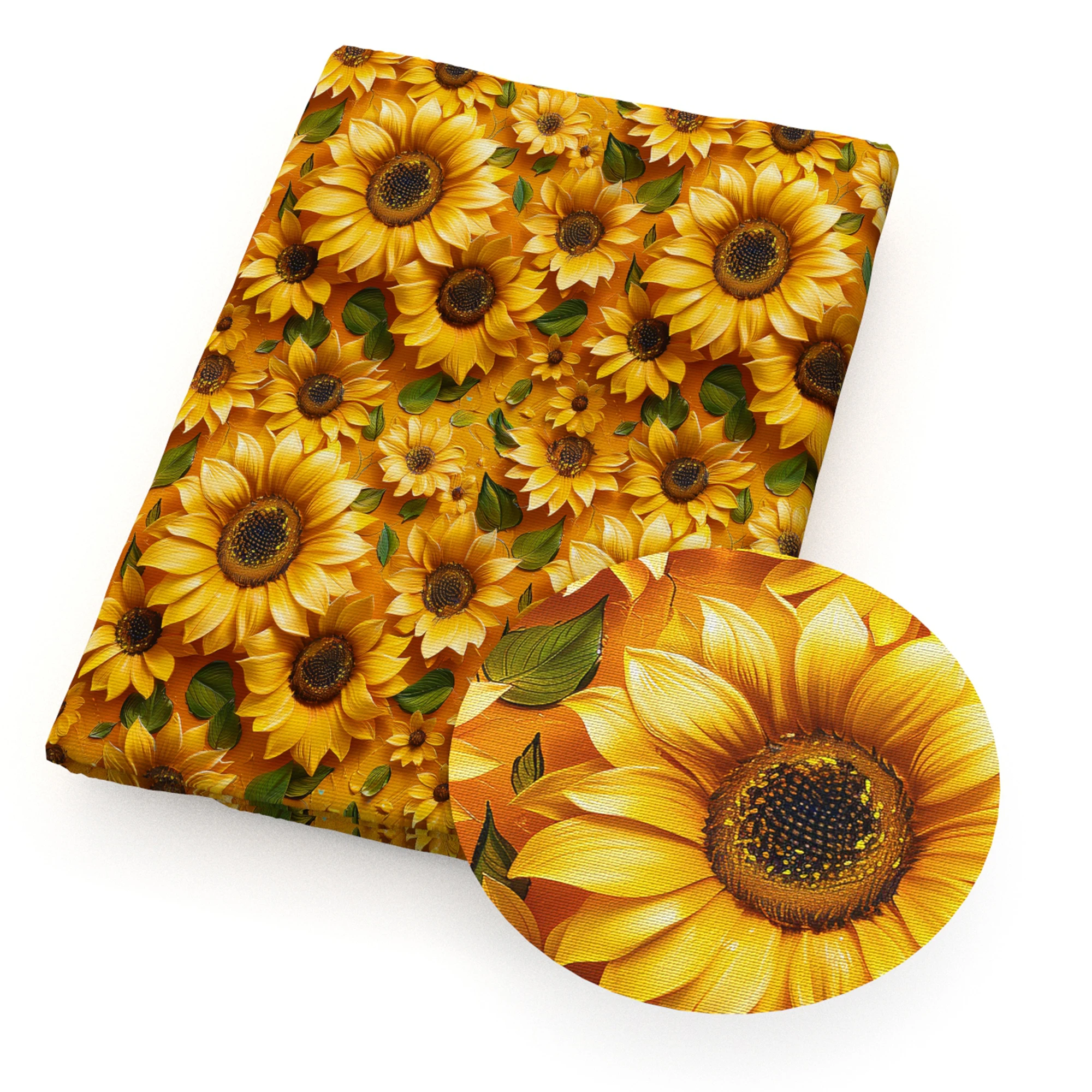 50*145cm Sunflower 3D Floral Imitation Embroidery Printed Polyester/Pure Cotton Fabric Patchwork Sewing Quilt Needlework Cloth