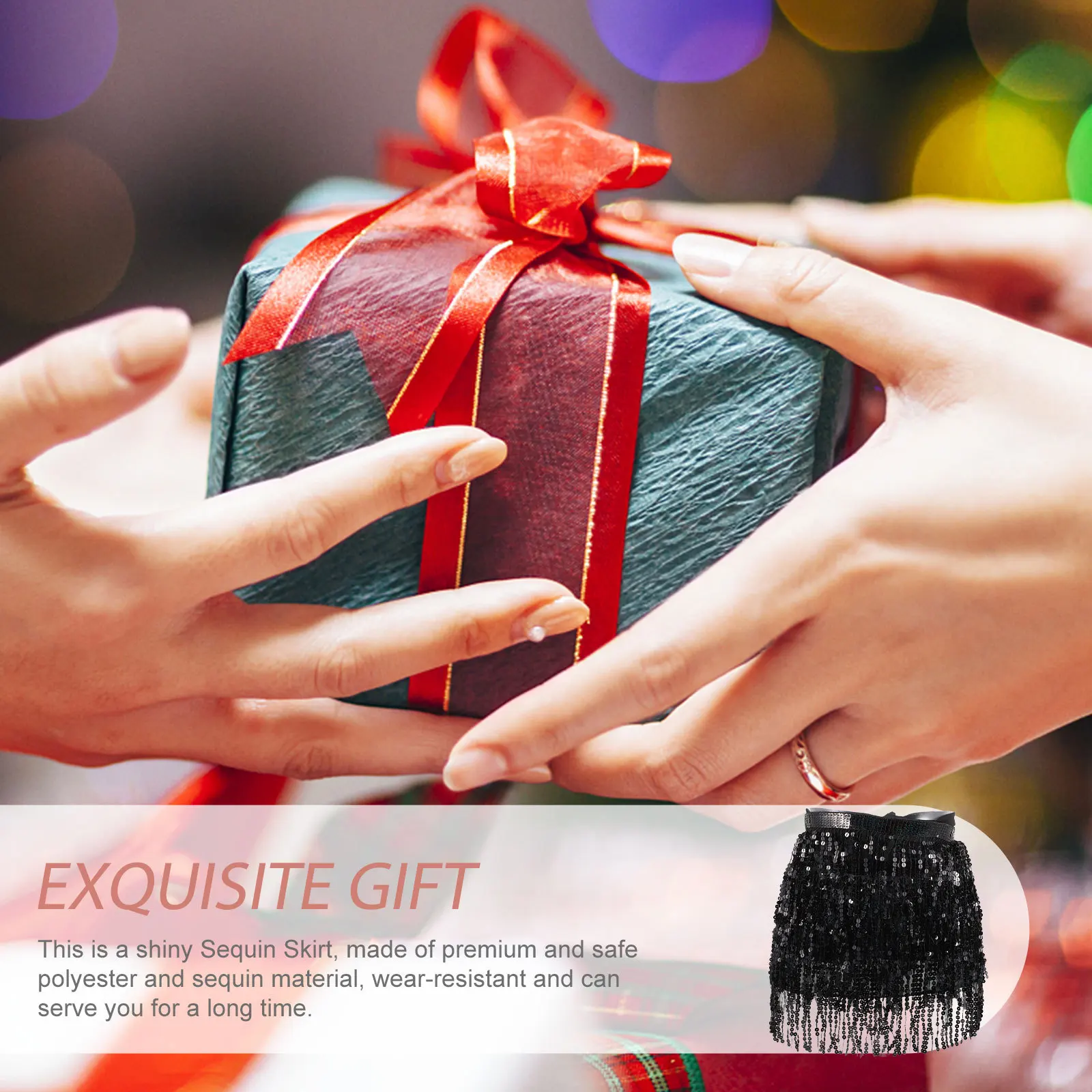 Encantadora falda de lentejuelas, cómoda y duradera, envolvente alrededor de la cintura, cobertura de cadera, falda con purpurina para escenario de fiesta de Cosplay