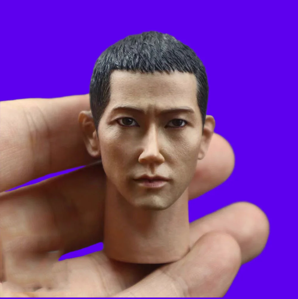For Sale 1/6th Asia Handsome Tough Guy Soldier Doll Male Head Sculpture Carving WWII Series For 12" Action Figure Collect DIY