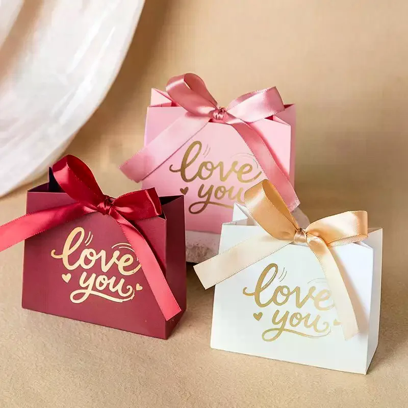 

10 шт. подарочных коробок для шоколада, подходящих для свадебных конфет и подарков на День святого Валентина, золотая фольгированная коробка с лентой в форме крыльев любви