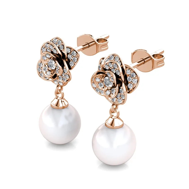 

Daisini серьги-гвоздики из стерлингового серебра 925 пробы с розами и жемчугом для женщин с кристаллами Сваровски, роскошные ювелирные украшения для свадебной вечеринки