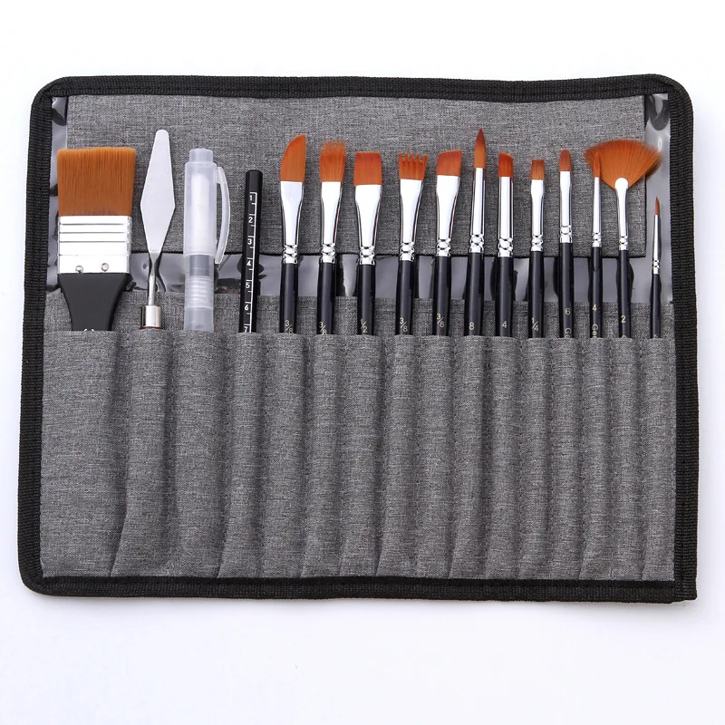 18-piece multi-purpose nylon watercolor brush set, canvas painting bag with art supplies, soft bristles with strong absorbency