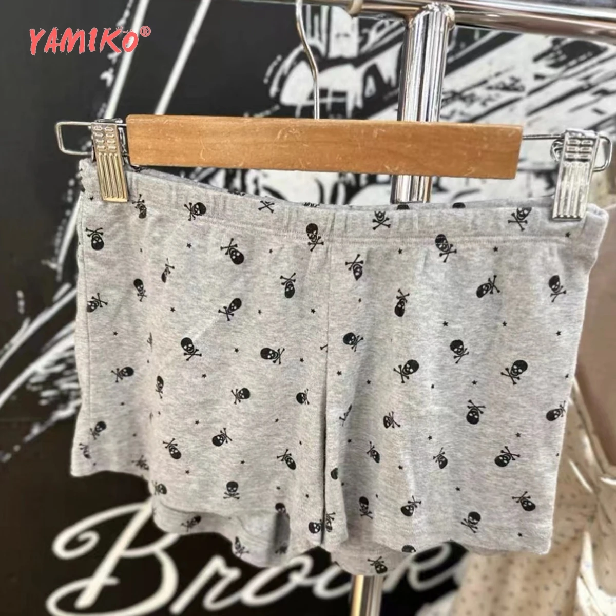 Skull Print Shorts for Women Summer Clothes 2024 High Waist Elastic Kawaii Cute Skort Shorts Girls 2000s Y2K Trending Short Pant