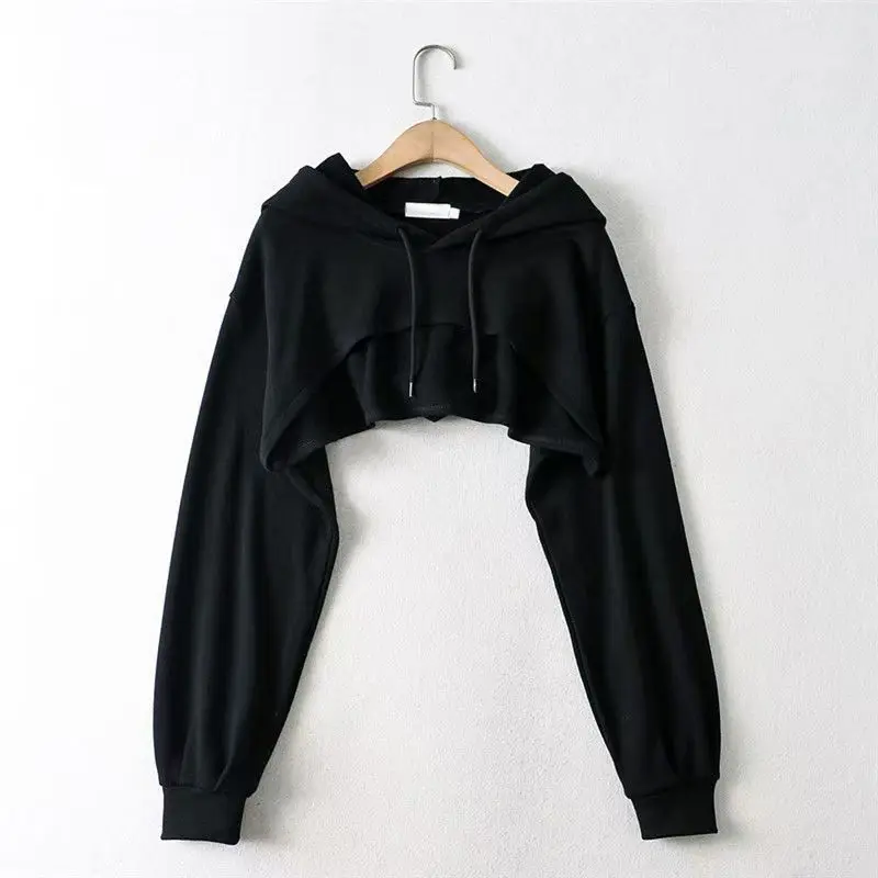 Hoodie Female Hoodie Personality Irregular Crop Ultra Short Long Sleeve Top Female Drop Shipping Sweatshirt Y2K Clothes Hip Hop