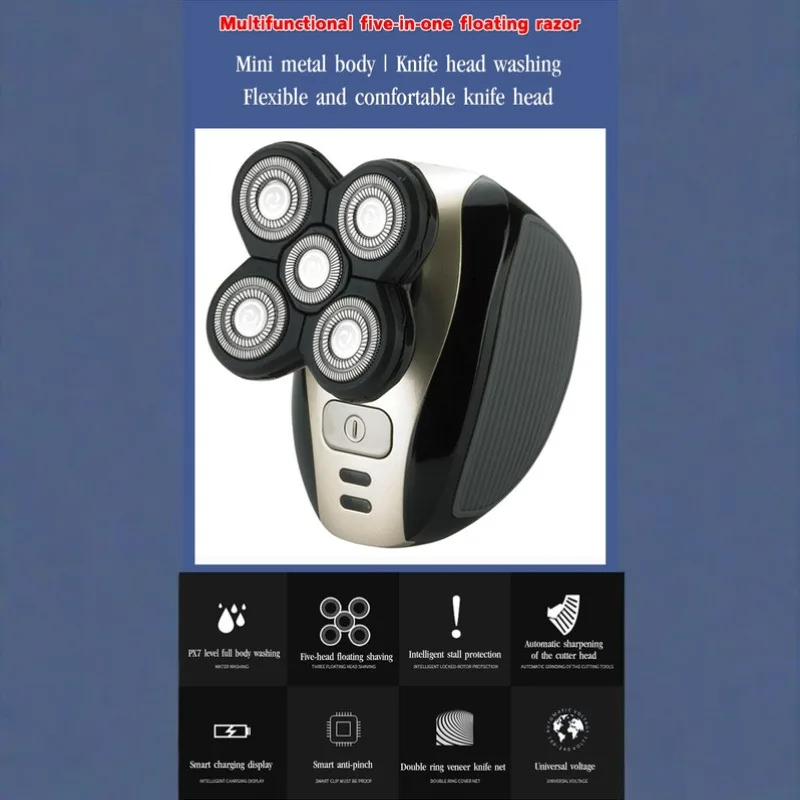 Men's Intelligent Anti Pinch five in one Electric Shaver USB Charging Plug in IPX7 Waterproof Self service Hair Clipper Shaver