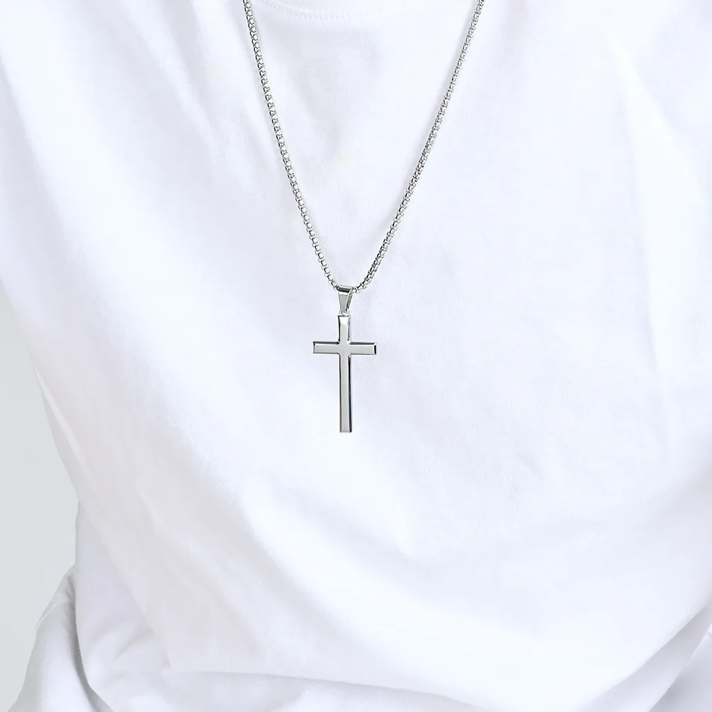 2 Stück goldfarbene Kreuzanhänger-Halsketten-Set für Herren, Edelstahl, gedrehte Seilboxkette, Choker, Damen, Punk, Modeschmuck – Detail 6