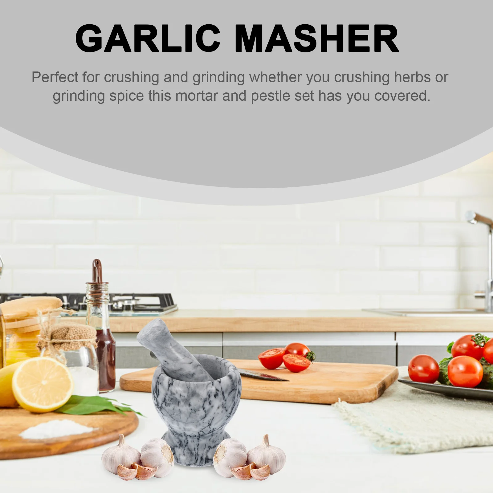 

1Set Kitchen Garlic Chopper Marble Mortar Pestle Set Natural Finish Crush Pot for Spices Herbs Pills Household Use