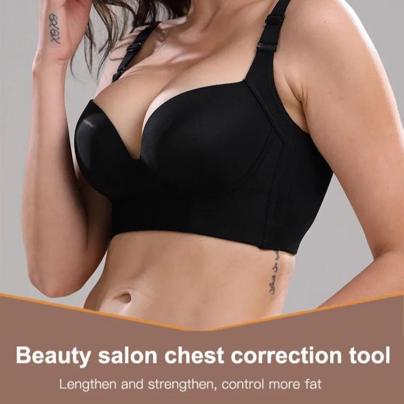 Full Coverage Wireless Bra for Women 7 Rows Hook Push Up Lift Wide Straps U-shaped Back Side Support Daily Underwear