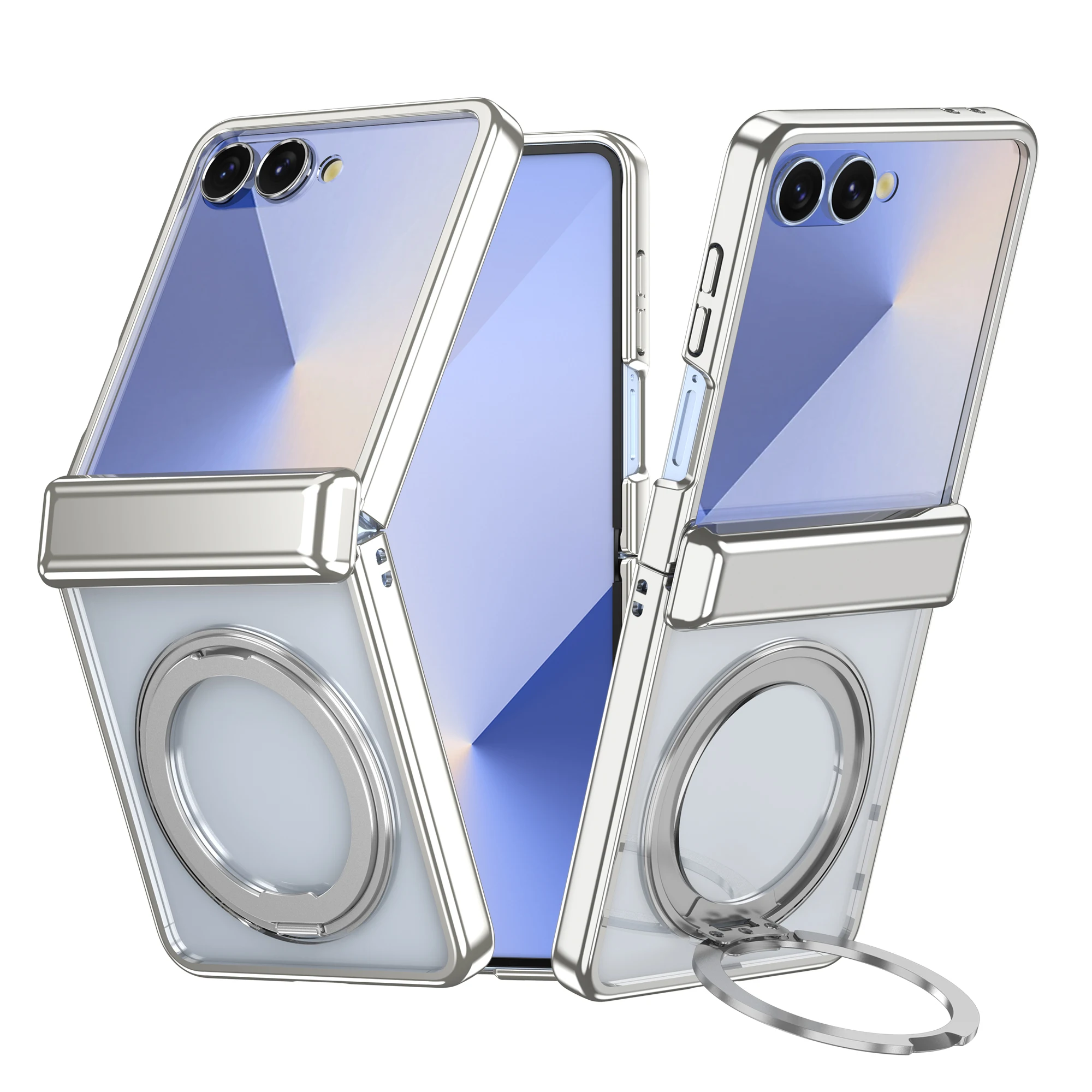 360 Rotating Bracket Phone Case for Samsung Galaxy Z Flip 7 6 5 Flip7 Flip6 Flip5 Electroplated Magnetic Hinge Protective Cover