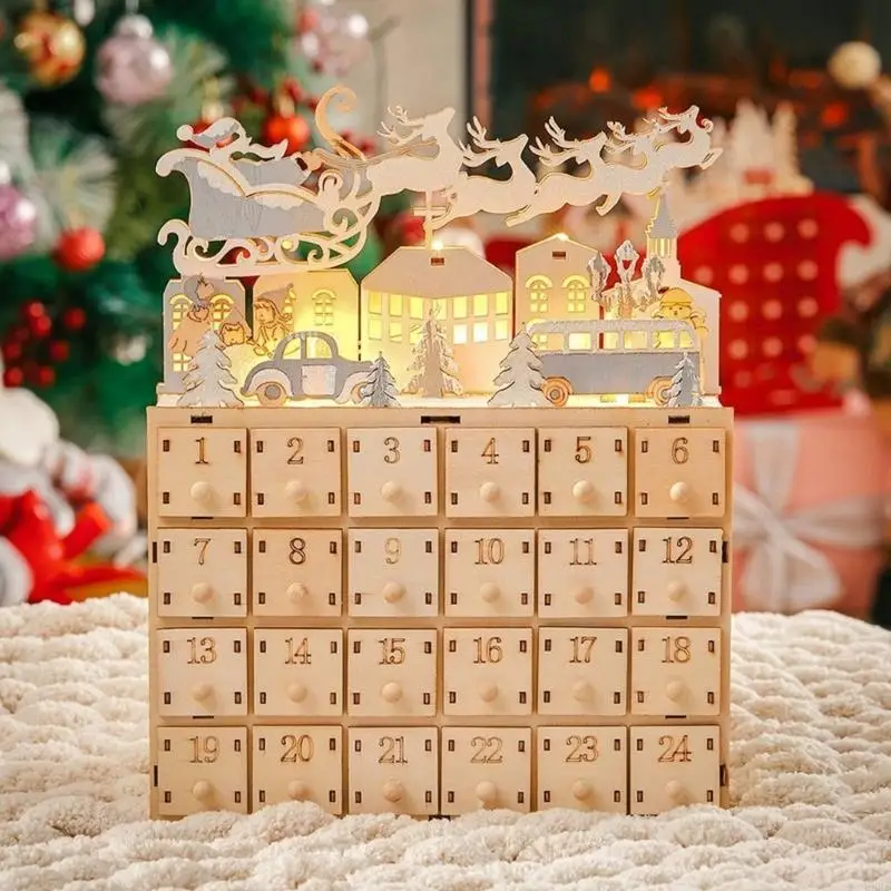 

24 Day Wooden Advents Calendar Countdowns Decoration With 24 Compartments For Christmas Home Decoration Holiday Gift KXRE