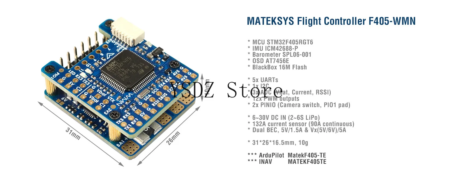 MATEK F405-WMN التحكم في الطيران ArduPilot/INAV مقياس البرامج الثابتة/الصندوق الأسود/OSD 2-6S