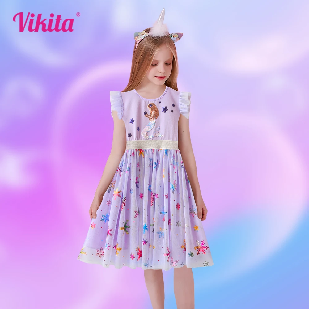 

VIKITA 2022 New Girls Dress Summer Girls Sling Cute Dress Children Elegant Birthday Party Prom Vestidos Toddlers Cute Lace Tulle