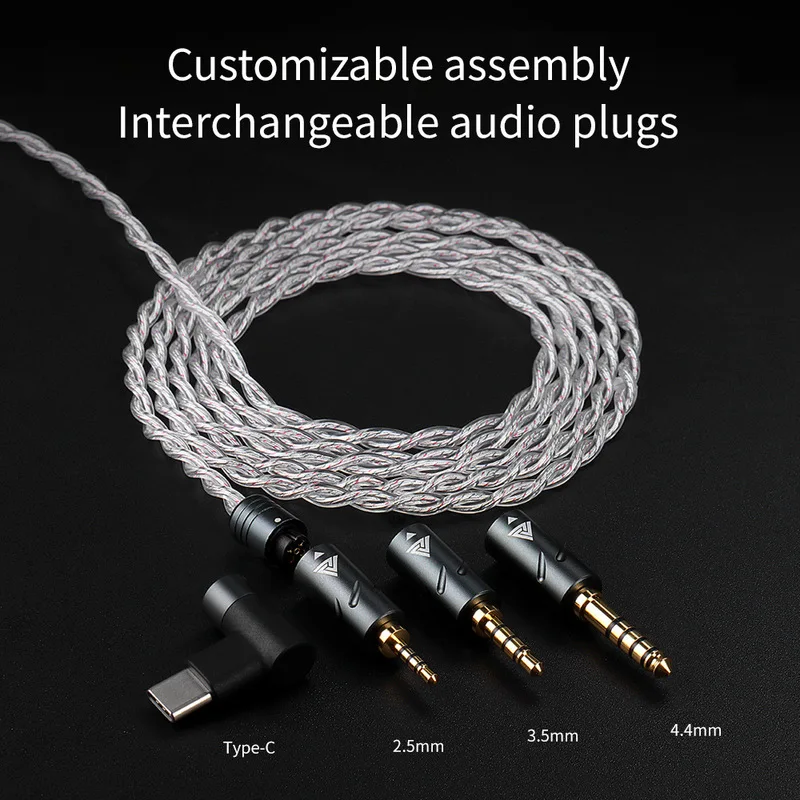 QKZ Q7MAX Silver-Plated Upgrade Cable 2.5/3.5/4.4/Type-C 4-in-1 Interchangeable Plug 2Pin IEM Gaming Headphone Wire