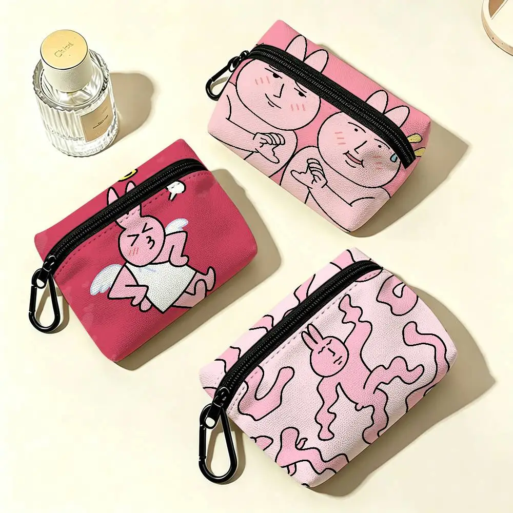 Himari Myfriend Pink Rabbit Oxford Fabric Mini Coin Wallet Smooth Zipper Hanging Design Multi-use Small Storage Bag For Travel