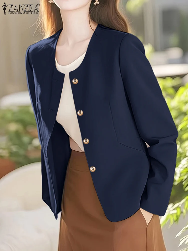 ZANZEA 2024 Elegant Open Up Suit Women Long Sleeve Jackets Office Lady Simple Blazer Casual Loose Solid Color Outwears Oversized