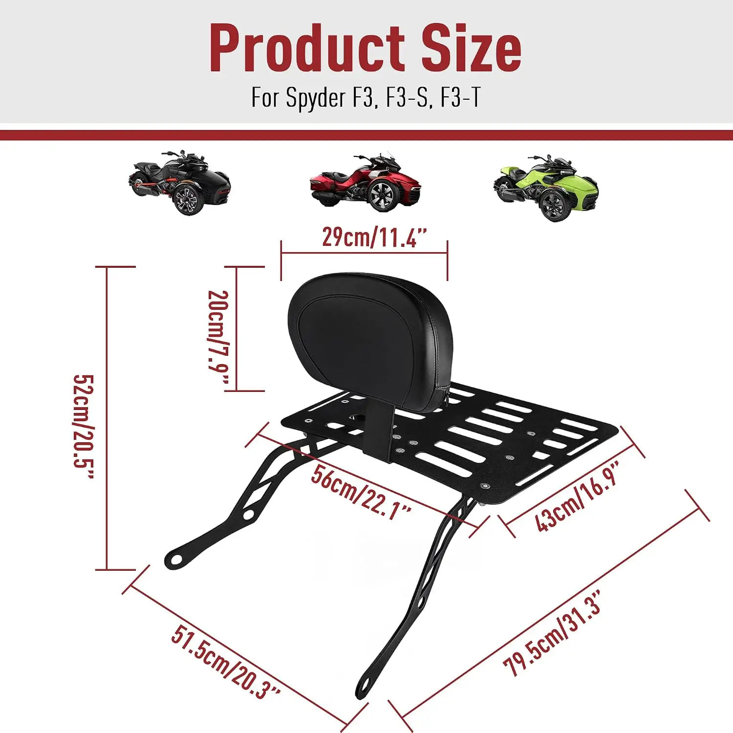 Motofunder Passenger Backrest with Rear Luggage Rack， Handlebar End Plug Caps fif for Can-Am Spyder F3/F3-S