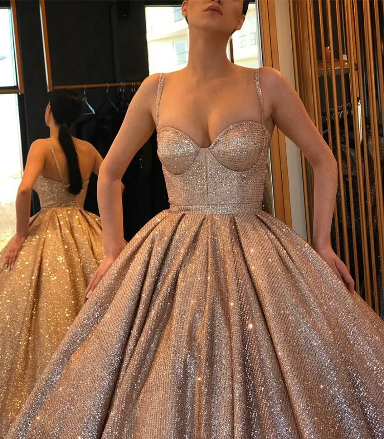 Robe de bal à bretelles dorées roses, 16 pièces, sexy, à paillettes, pour femmes, tenue de soirée, 2023