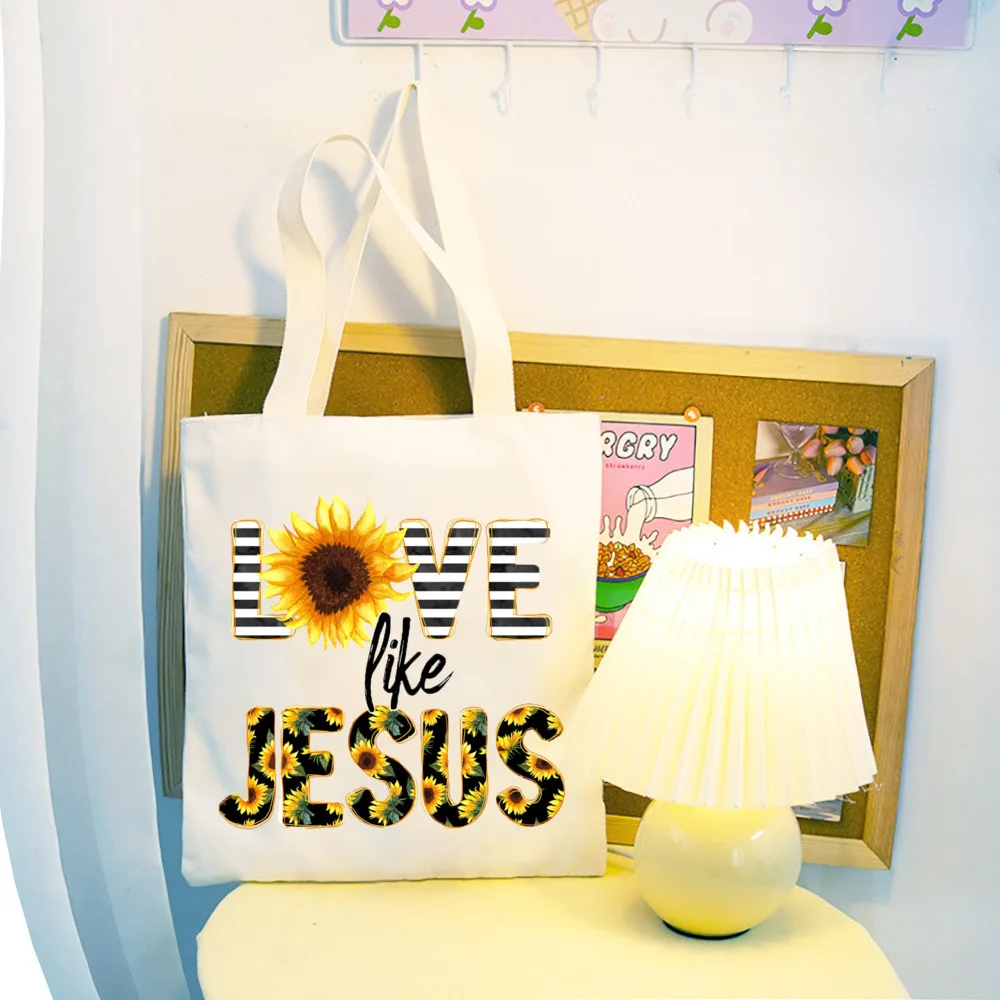 Love Like Jesus Print Fashion Letter Print Tote Bag Large Capacity Gift Bag Women\'s Casual Handbag for Commute Shopping