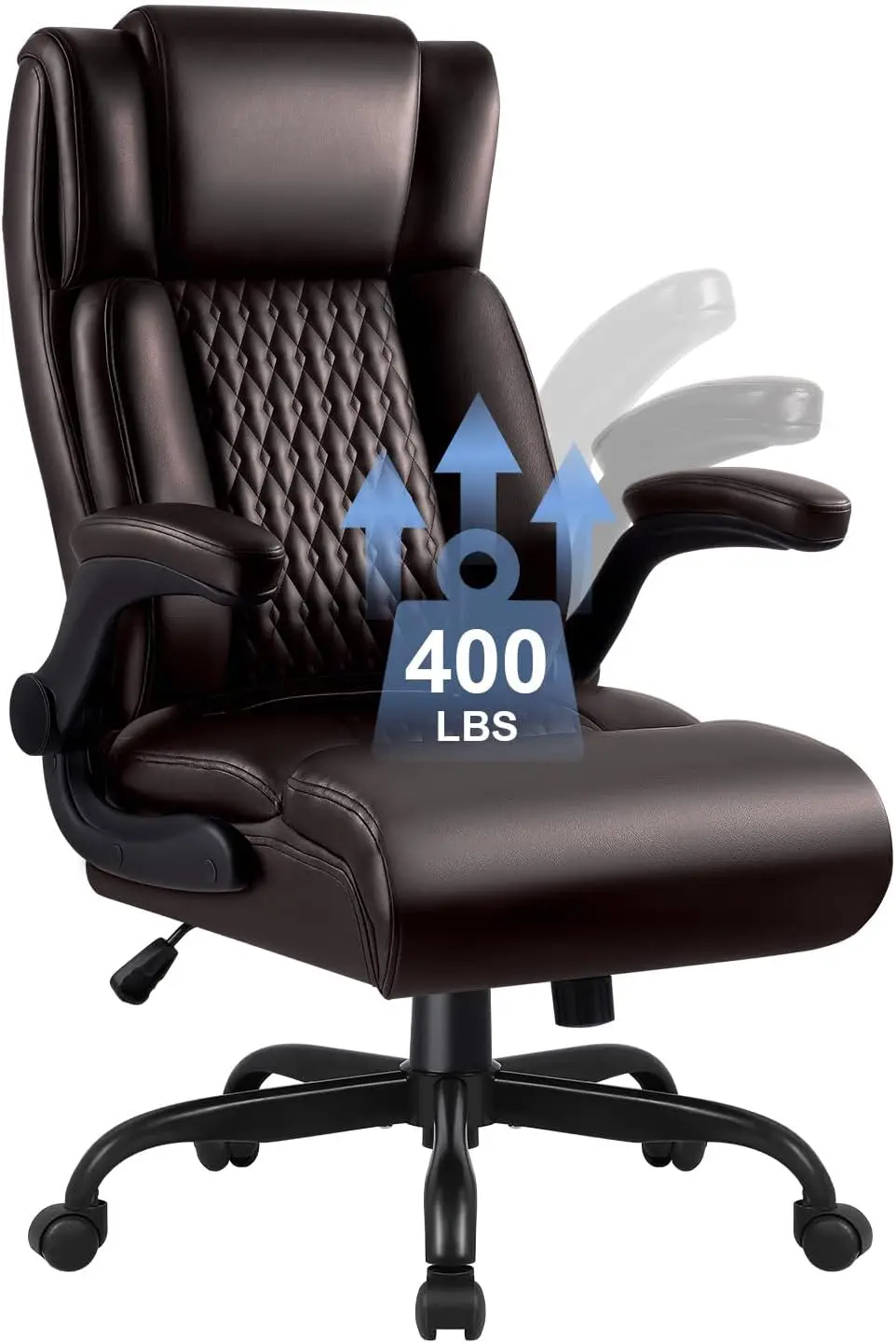 

Ergonomic Leather Office Chair Desk Computer Chair, Comfortable High Ba Office Chair With Adjustable Flip-Up Armrest, Brown