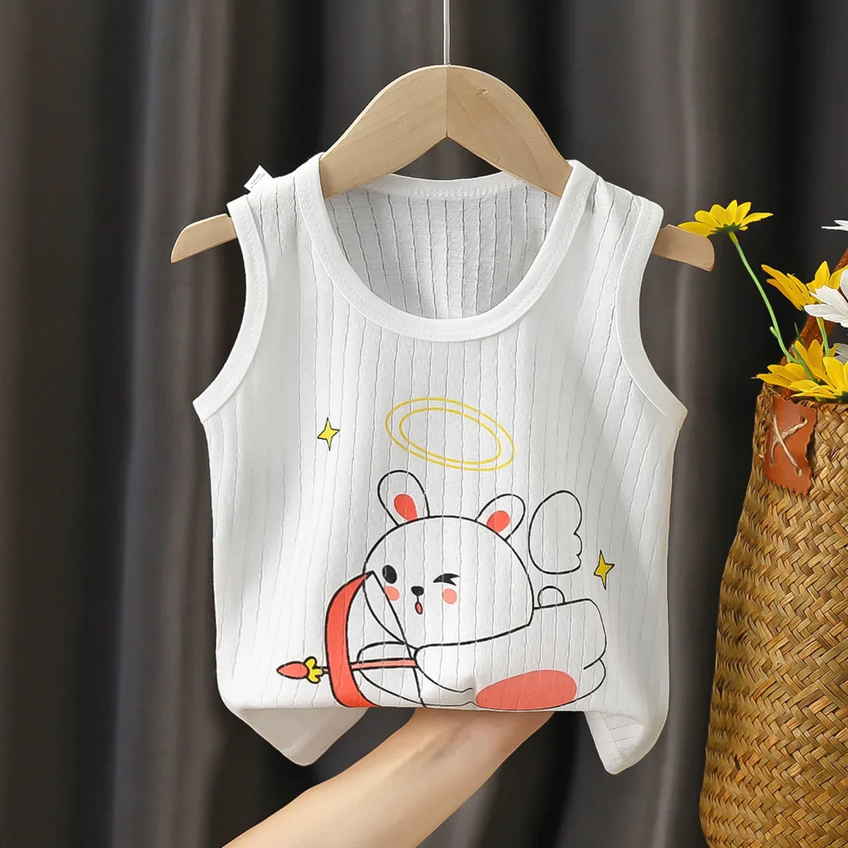 Girls Summer Tee Tops Casual Kids Cartoon Print Sleeveless Cotton Soft T-shirt Children Tank Top