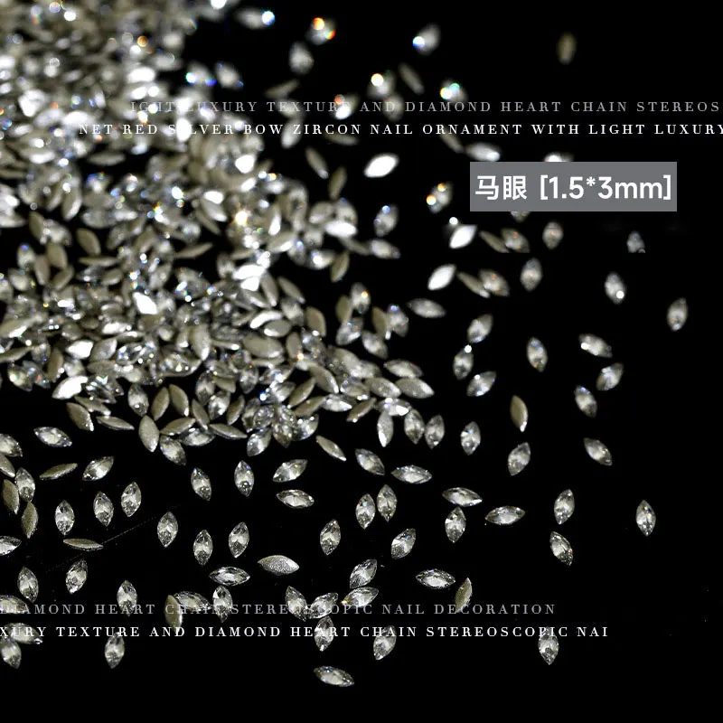 100 Stück glänzende Zirkon-Strasssteine, Nagel-Charms, 1,5 x 3 mm, Mini-Rhombische Nägel, Edelsteine, flache Rückseite, Nagelkunst, Basteln, Diamanten, Dekoration GT5