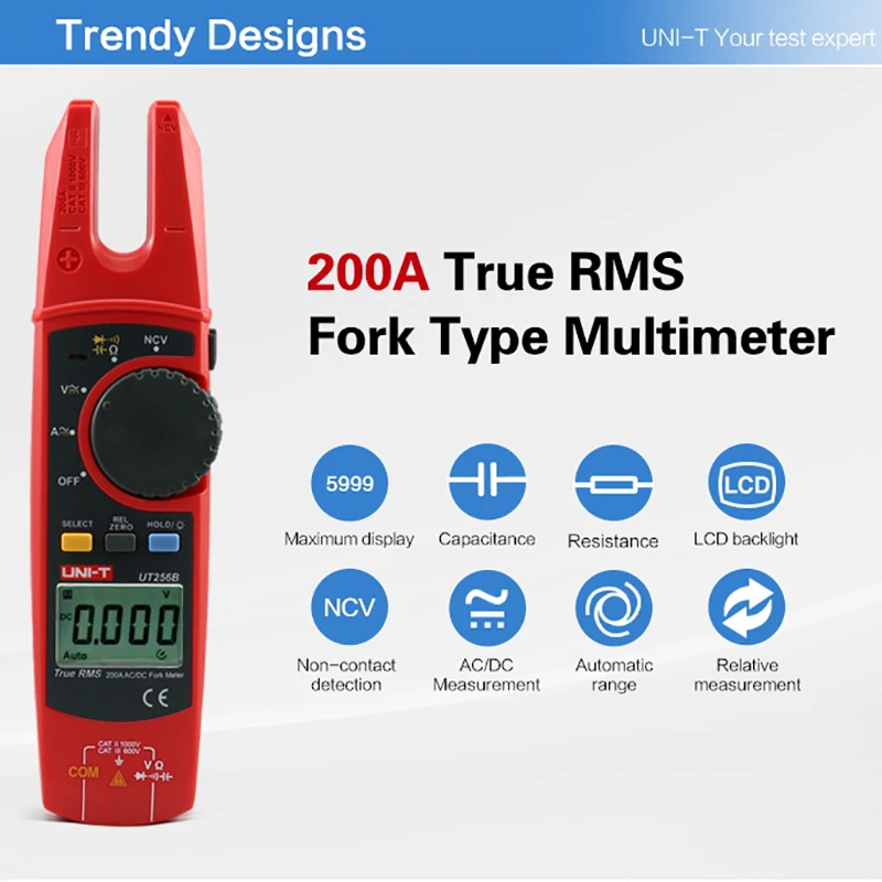 UNI-T Clamp Meter UT256B UT256A 200A Amperimetric Clamp 6000 Counts Fork Meters NCV Digital Ammeter Pliers Resistance Test