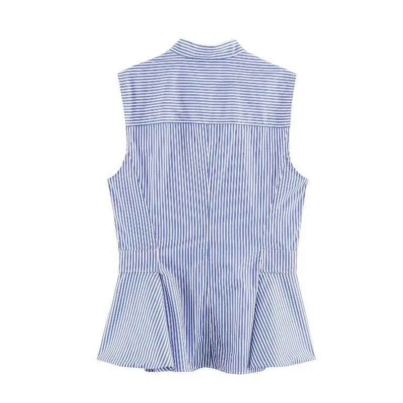 CHARMCHANT Women's Striped Mandarin Collar Frog Button Sleeveless Peplum Waistcoat Vest Casual Chinese Style Summer 2026