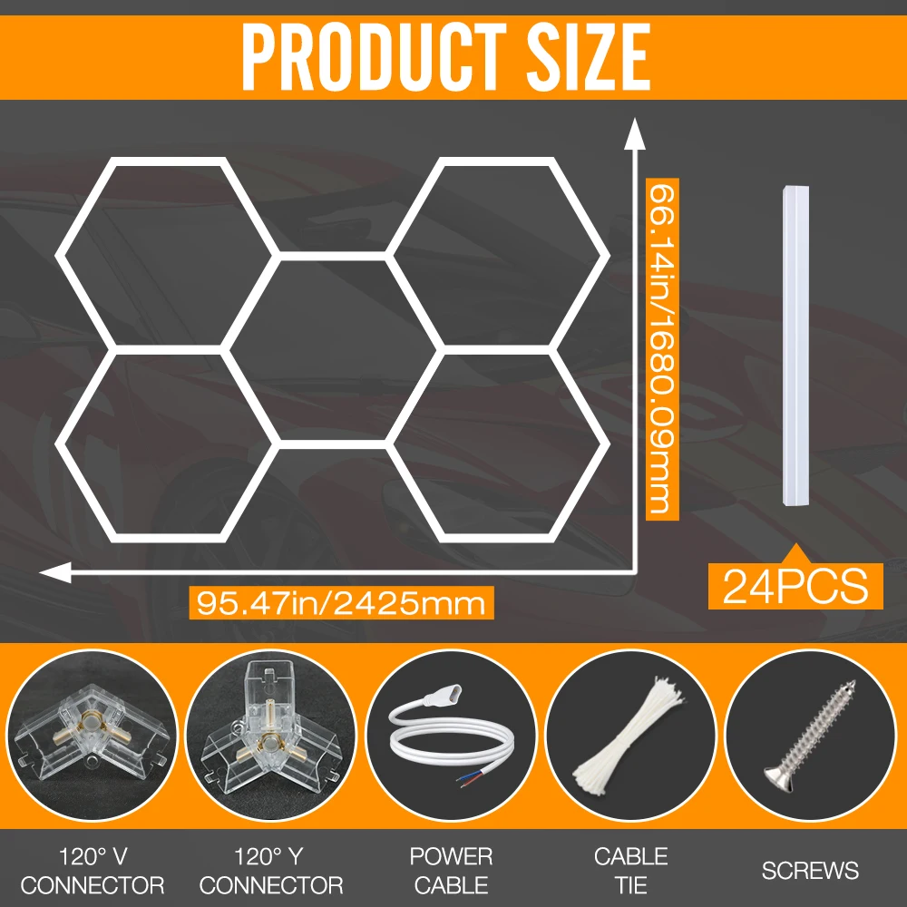 3-Color Dimmable Hexagon Garage Light 3000-4000-6500K for Workshop Gym Barber Home Honeycomb Light Local Warehouse