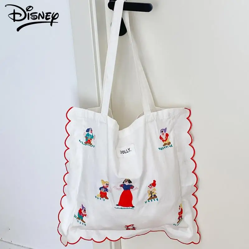 

2024 Disney Kawaii Anime Snow White Shoulder Bag Cute Princess and Seven Dwarfs Embroidered Large Capacity Women's Storage Bag