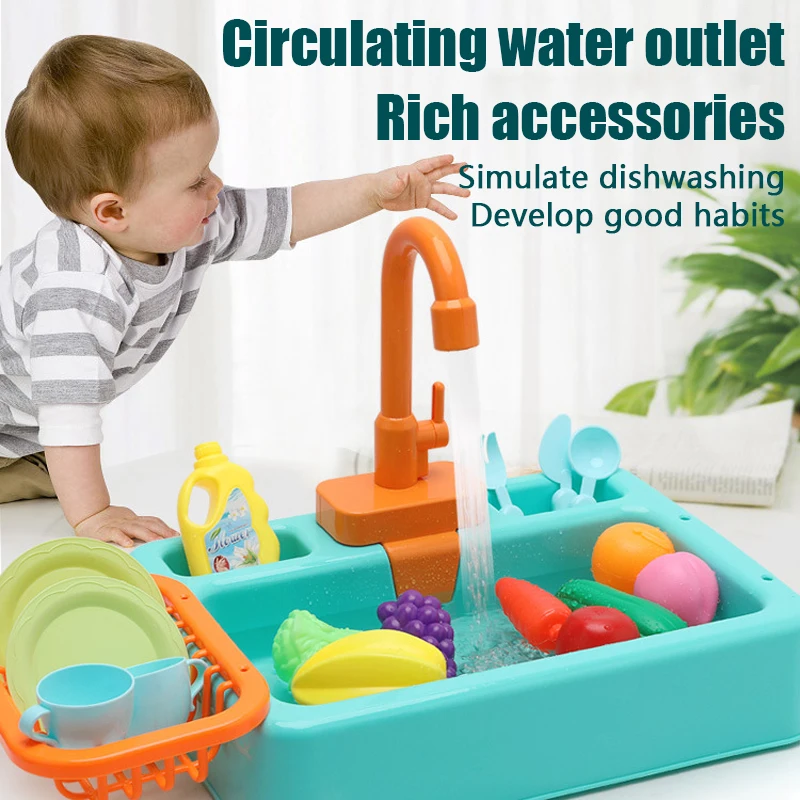 Kitchen Sink Toys Simulation Electric Dishwasher Mini Kitchen Food Pretend Play House Toy Set Children Role Play Girl Toys