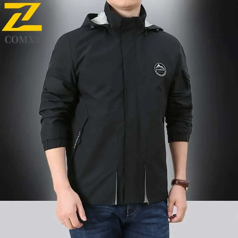 

Hooded Men Jacket Spring and Autumn Style Loose and Breathable Tough Men's Windbreaker Outdoor Camping and Mountaineering Jacket